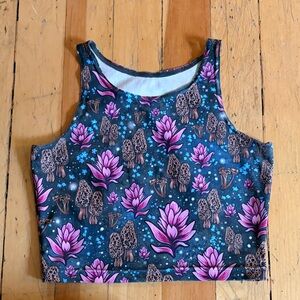 Rachel Pohl Art Crop Tank - Floral w/ Morel Mushrooms